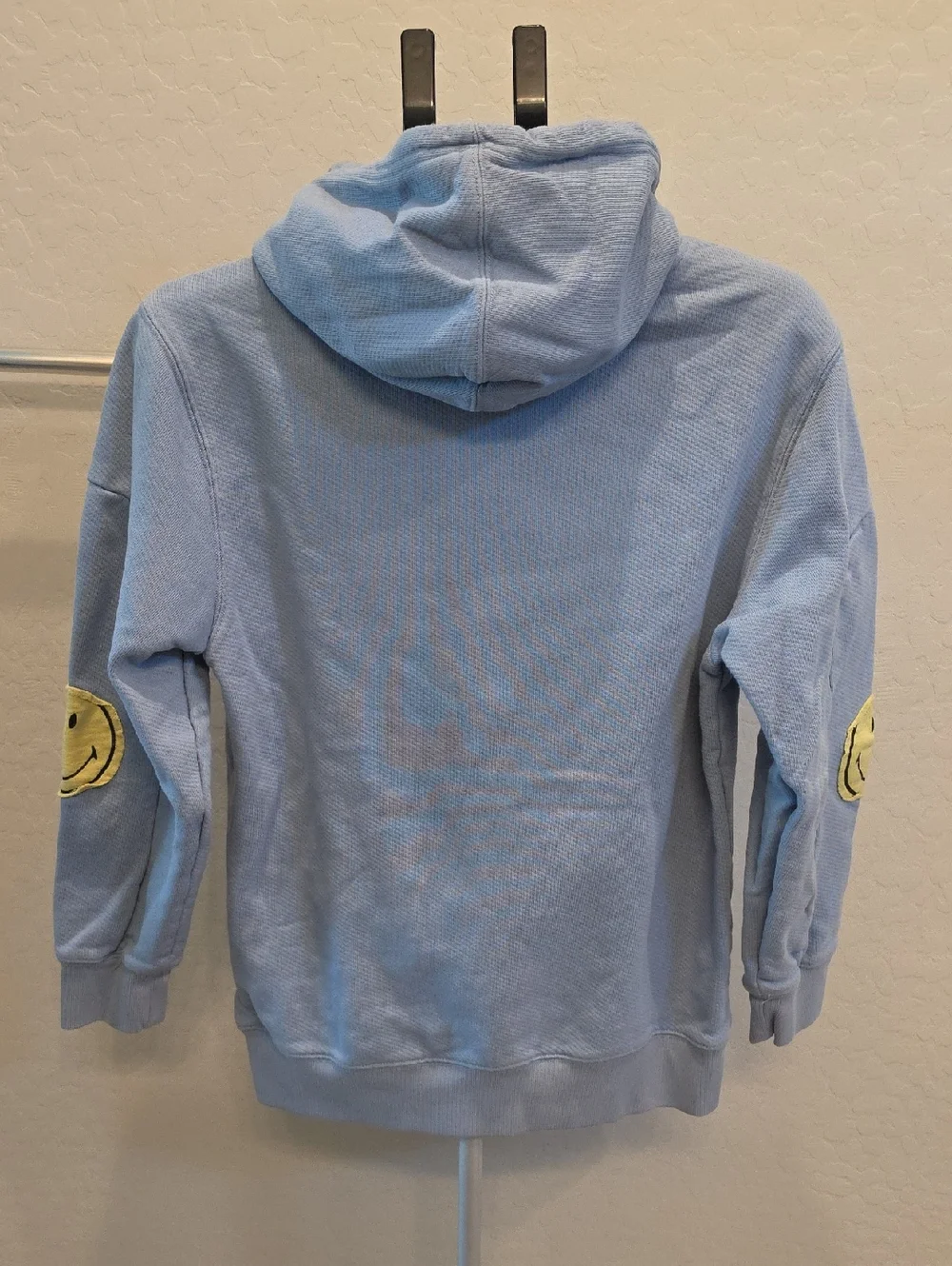 Smiley Light Blue Hoodie with Patches
